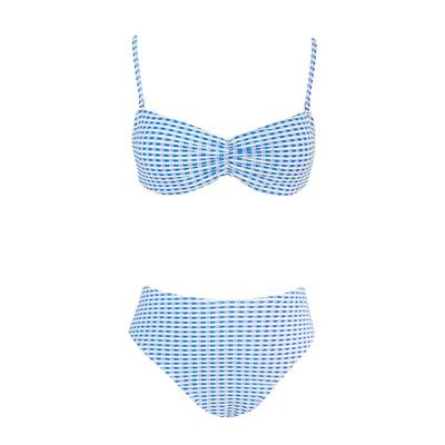 OceanMystery蓝色调格子分体泳衣