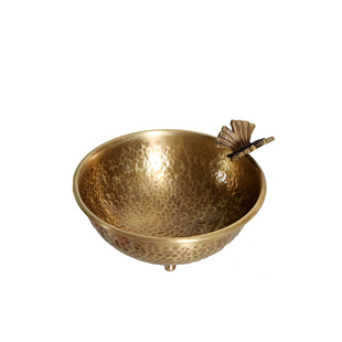 简美风进口手工复古黄铜蝴蝶装饰碗小果盘钥匙收纳碗茶几玄关摆件