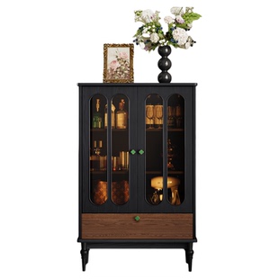 法式复古书柜陈列展示柜客厅家用沙发边柜落地收纳储物柜靠墙一体