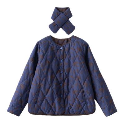 双面穿短款咖蓝提花羽绒服