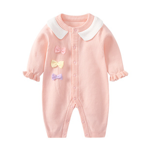 婴儿衣服连体衣春秋新生女宝宝针织外套毛衣套装小月龄春装外出服