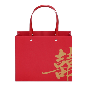 结婚庆典用红色囍手提袋四件套伴手礼纸袋现货婚礼喜糖宴请礼品袋