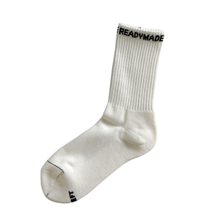 日本READYMADE字母纯色中高筒袜子男女纯棉加厚毛巾底黑白运动袜Z