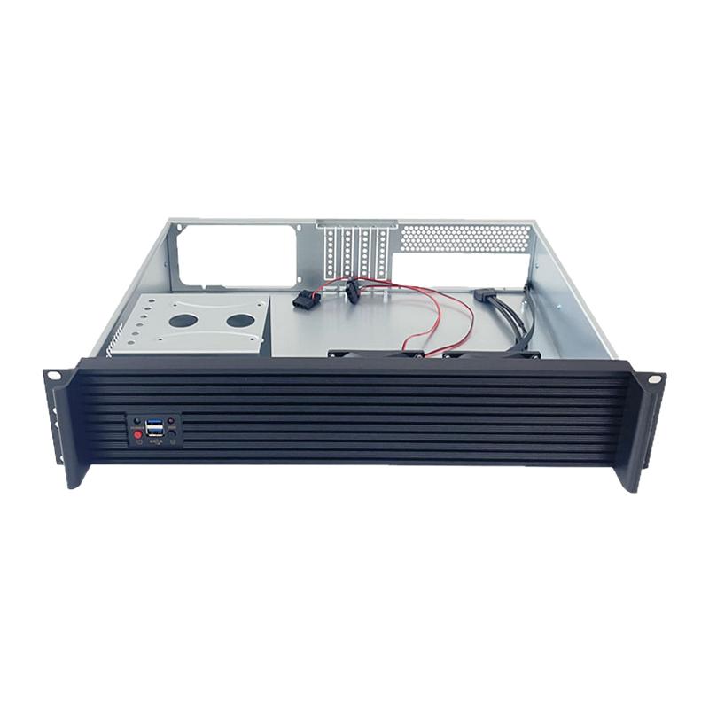 2U-N2330铝面板软路由机架式工控服务器matx机箱33CM短PC电源转换