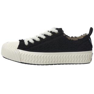 excelsior饼干鞋官方 冬季加绒板鞋低帮黑色休闲鞋男厚底帆布鞋女