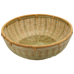 竹编果盘装馒头竹筐点心盘竹制品收纳筐圆形农家沥水篮藤编竹篮子