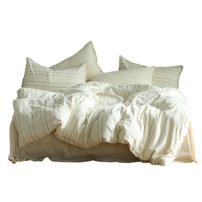 DAISYHOME白川黑律2026早春新品棉麻混纺条纹提花侘寂被套四件套