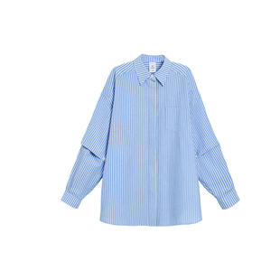 TurnSignal潮牌防晒条纹衬衫女夏季2025新款可拆卸袖子休闲上衣夏