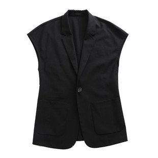 nick wooster薄款男亚麻无袖西装日系复古落肩马甲欧美港风外套潮