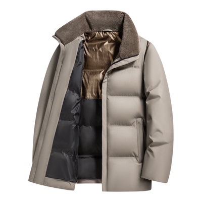 鸭鸭翻领短款羊毛领羽绒服