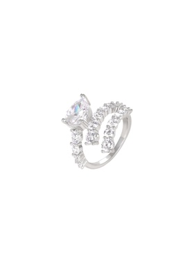 轻奢风满锆石蛇骨水滴形可调节开口指环戒指女小众高级食指戒