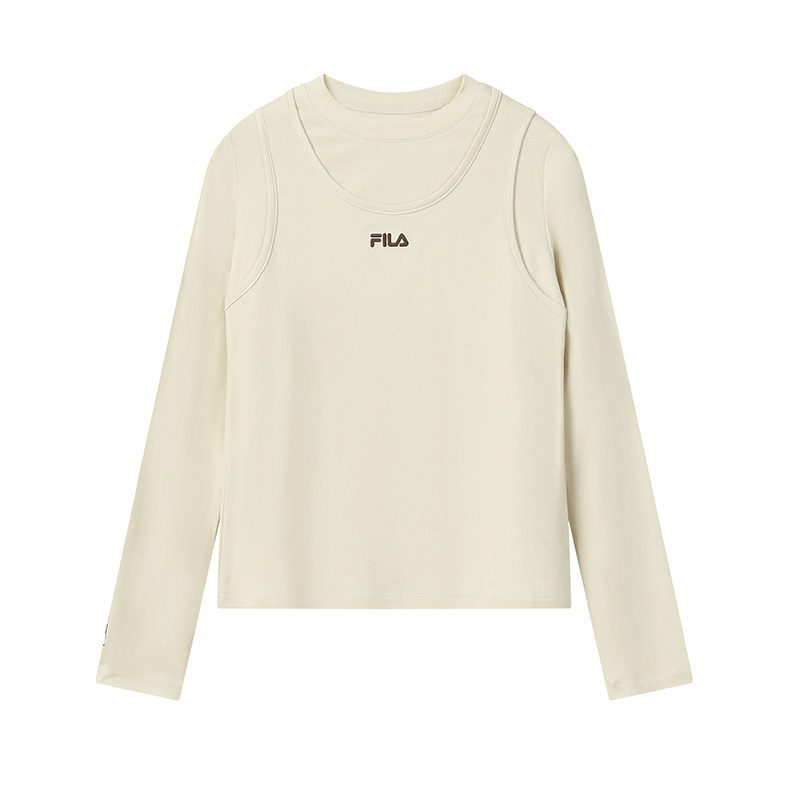 FILA 斐乐官方女子针织长袖衫2026春季新款时尚休闲假两件修身长T