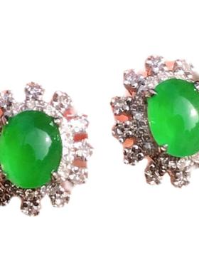 纯银冰透甜绿复古风时尚款耳环