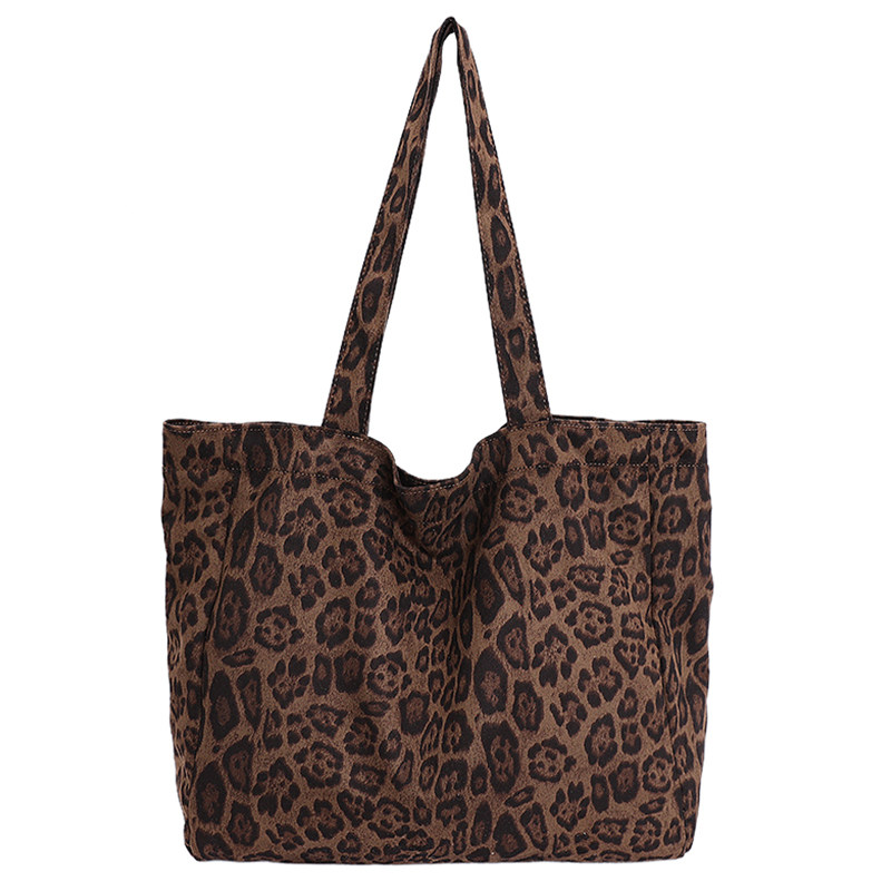 松弛感豹纹帆布包包女韩国新款休闲慵懒风单肩包大容量通勤托特包