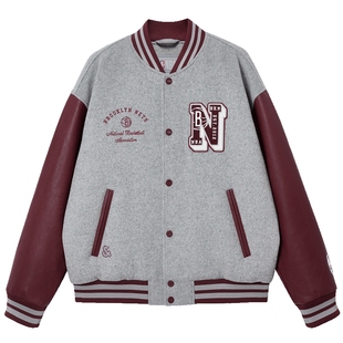 杰克琼斯NBA联名男装毛呢大衣秋冬季新款贴布刺绣棒球服宽松外套