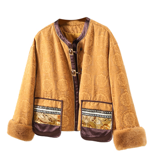 新中式水貂袖口国风鹅绒服2025秋冬新款女羽绒服皮草短款外套