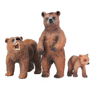 仿真实心塑胶野生动物模型玩具棕熊一家套装狗熊儿童认知摆件礼物