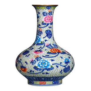 景德镇陶瓷花瓶摆件客厅插花高端仿古新中式手绘青花瓷博古架瓷器