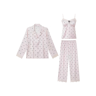 真丝睡衣女款带胸垫三件套家居服