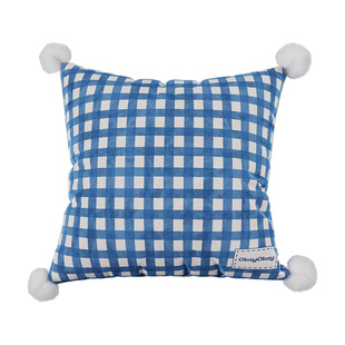 okay蓝色格纹简约客厅抱枕套沙发抱枕靠垫办公室腰枕套床头靠背垫