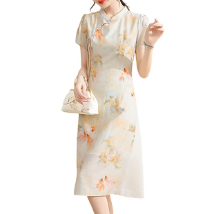 雅鹿新中式连衣裙女款夏季2026新款气质立领收腰长裙子年轻妈妈装
