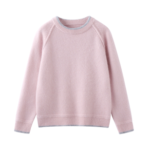 2025冬季儿童加厚拼色100纯山羊绒衫男童秋冬软糯中大童打底毛衣