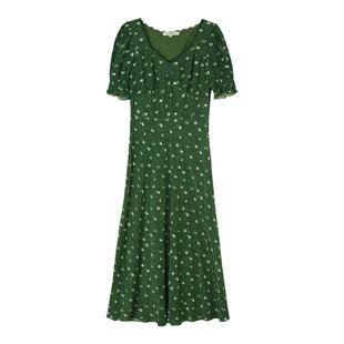 simpleretro2026新款法式碎花连衣裙V领蕾丝夏季泡泡袖茶歇长裙子