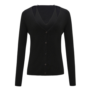 Petit Bari 假两件挂脖v领修身针织上衣女