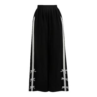 森女部落甜美风黑色阔腿裤女新款侧边蕾丝设计感宽松少女长裤秋季