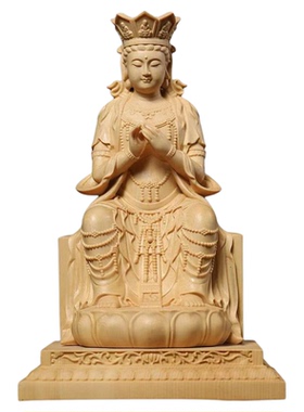 天冠弥勒观音宝冠菩萨实木雕刻木雕原木佛像桧木玄关供奉装饰摆件