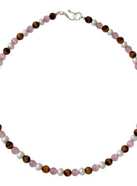 超美粉棕撞色天然珍珠纯银项链