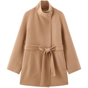 太平鸟秋冬休闲高级气质品质驼绒双面呢大衣A1AAD4335