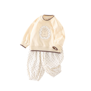 婴幼儿卡通卫衣套装春季新款女宝洋气卡通上衣女童波点裤子两件套