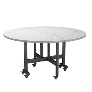 折叠餐桌家用小户型可折叠桌子简约餐厅转盘圆形饭桌可移动大圆桌