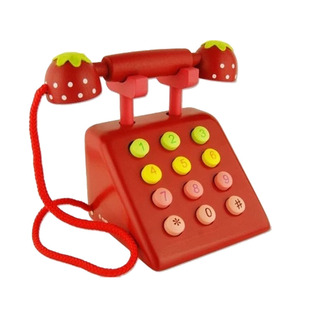 儿童红色草莓木制电话机过家家玩具2-5岁生日礼物早教认知玩具