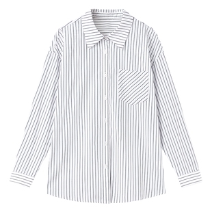 秋水伊人翻领蓝色条纹衬衫女2026春季新款经典百搭通勤风简约上衣