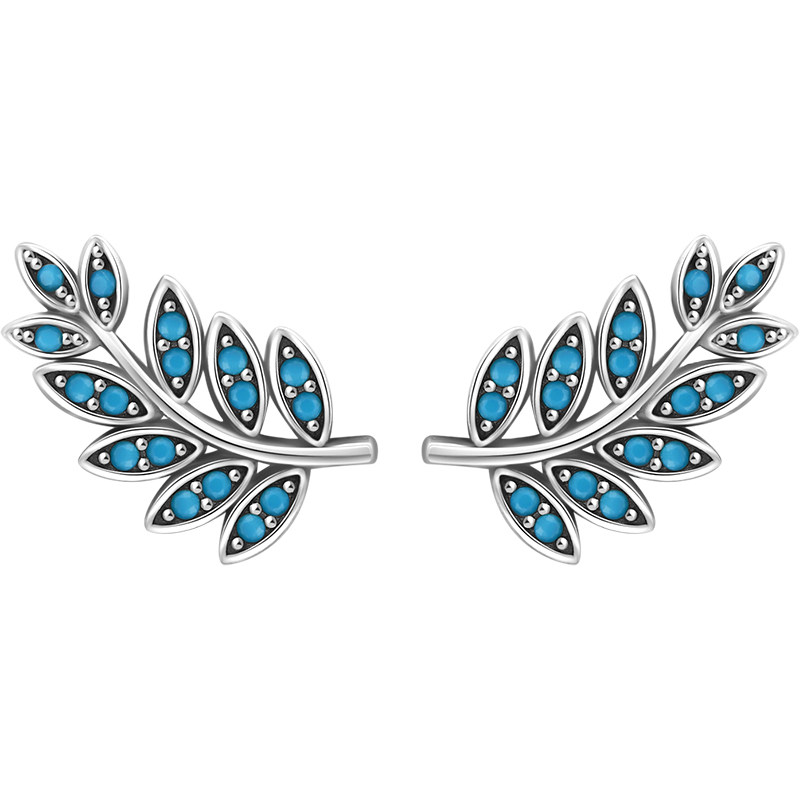 摩典925纯银合成绿松石复古耳钉