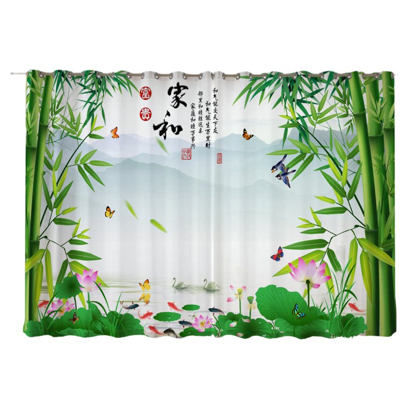 富贵竹叶竹子窗帘纱装饰遮光中式