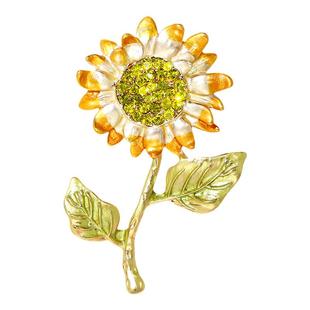 一举夺魁法式梵高向日葵花卉胸针高档气质珐琅胸花别针服装配饰品