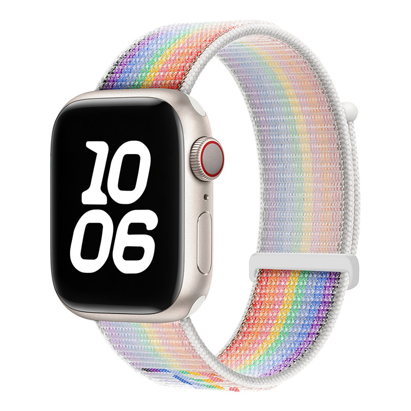 适用苹果iWatch11代及全系列双尼龙回环运动编制表带彩虹版新款