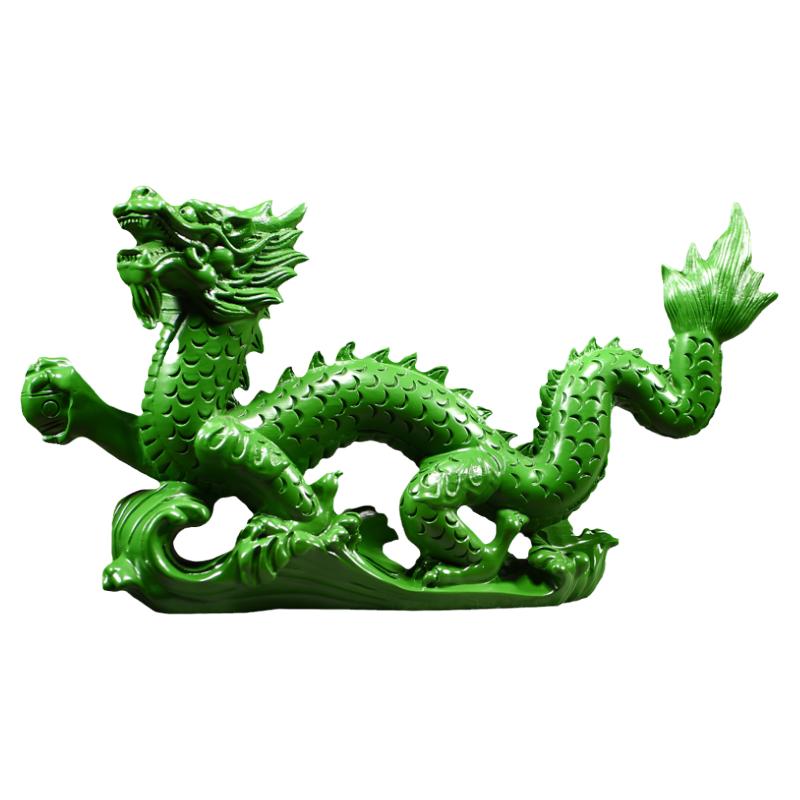 绿色木头龙摆件实木质十二生肖木雕龙客厅装饰新居开业送礼工艺品