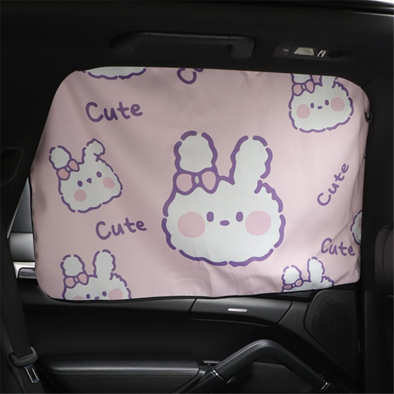 新品 汽车卡通遮阳帘窗帘小兔印花磁吸车用遮光帘防晒隔热用品女