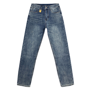 复古水洗蓝色冬季加绒牛仔裤男刮痕设计感微垮锥形裤修身小脚裤子