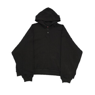 AaNn normcore亨利领宽松落肩立体剪裁连帽卫衣帽衫