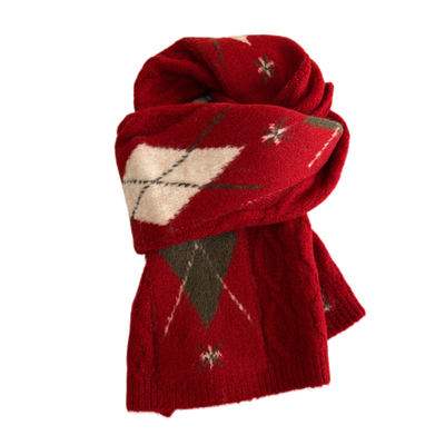 韩系复古菱格围巾女冬季含羊毛