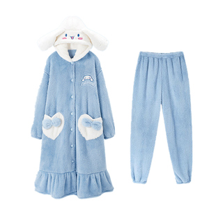 可爱珊瑚绒睡衣女款秋冬季玉桂狗睡袍2025新款加厚家居服长款冬天