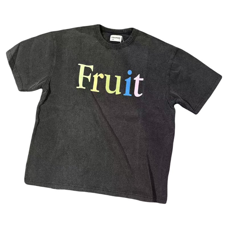 日单Fppev联名Fruit of the loom字母印花短袖做旧复古彩虹T恤男