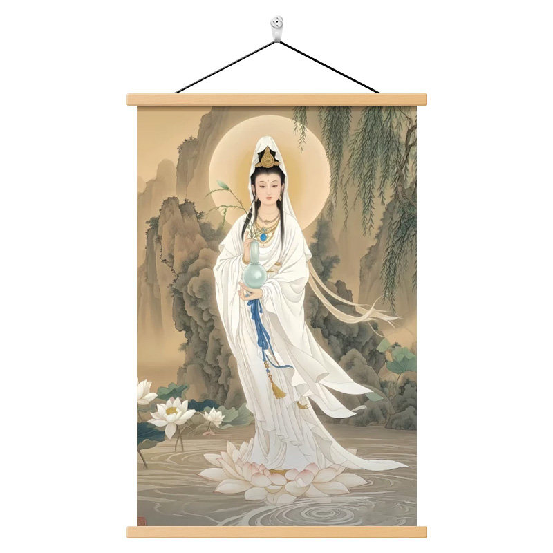 新中式观音菩萨卷轴挂画中式复古