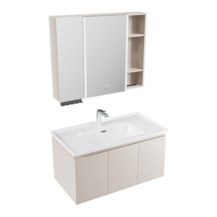 【百亿补贴】九牧奶油风简约浴室柜洗手卫生间洗漱台陶瓷一体盆