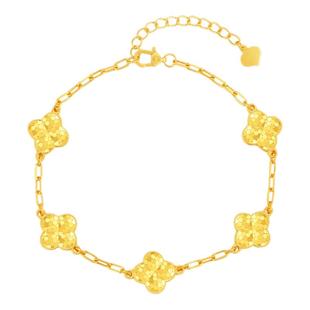 潮宏基满天星爆闪四叶草五花黄金手链足金手饰5GCNC生日礼物 卟